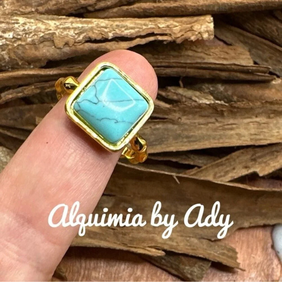 Gold Turquoise boho ring for stacking colorful minimalist gold - Picture 2 of 6